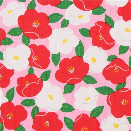 pink structured cute red white flower dobby fabric from Japan