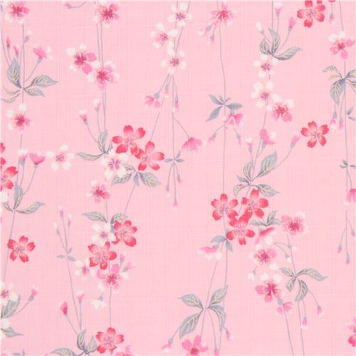 pink structured pink white cherry blossom flower leaf dobby fabric from Japan