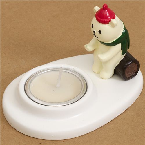 cute Christmas candle holder with Christmas bear from Japan